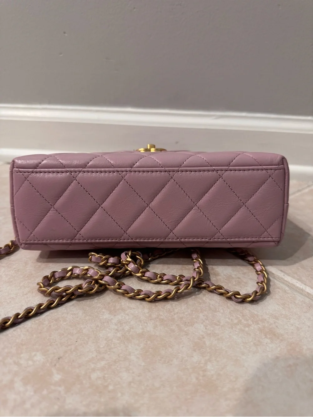 CHANEL Pink Quilted Top-Handle Mini Bag with Gold Chain